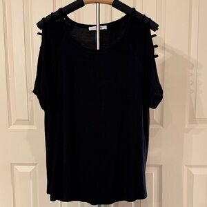 August Silk Black Cold Shoulder Tee